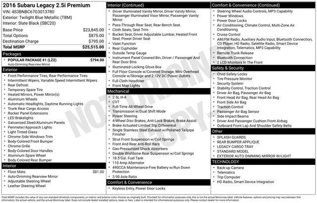 2016 Subaru Legacy 2.5i Premium
