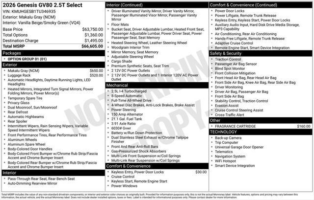 2026 Genesis GV80 2.5T Select AWD