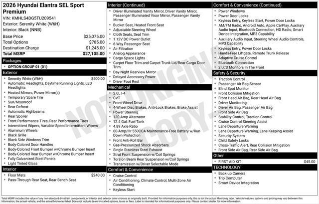2026 Hyundai Elantra SEL Sport Premium