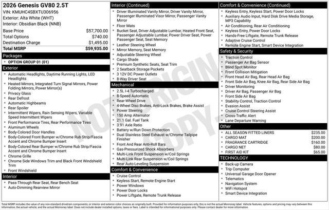 2026 Genesis GV80 2.5T RWD