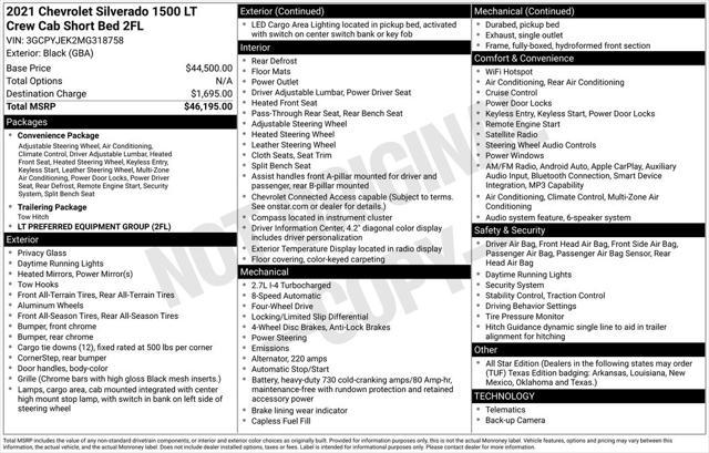 2021 Chevrolet Silverado 1500 4WD Crew Cab Short Bed LT with 2FL