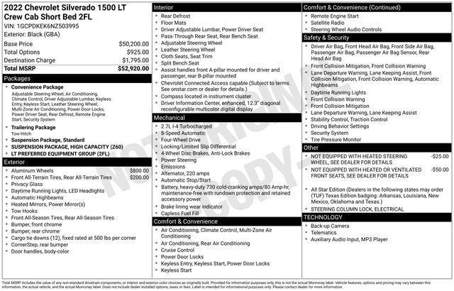 2022 Chevrolet Silverado 1500 4WD Crew Cab Short Bed LT with 2FL