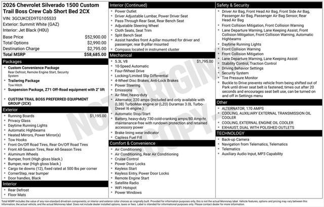 2026 Chevrolet Silverado 1500 4WD Crew Cab Short Bed Custom Trail Boss