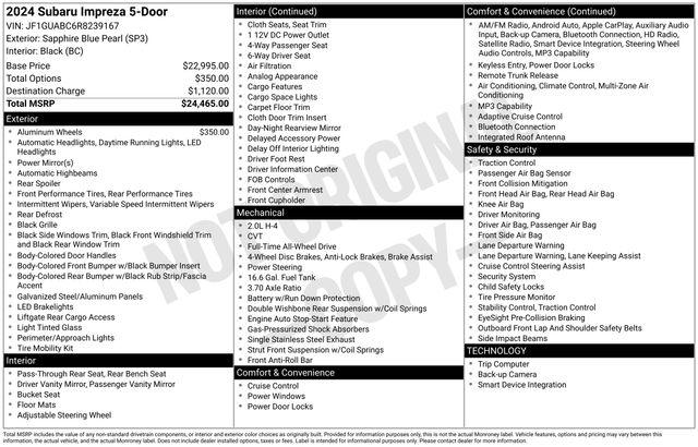 2024 Subaru Impreza Base 5-Door