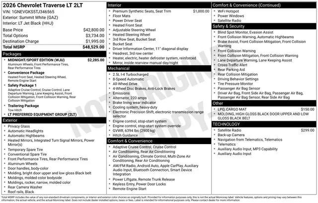 2026 Chevrolet Traverse AWD LT