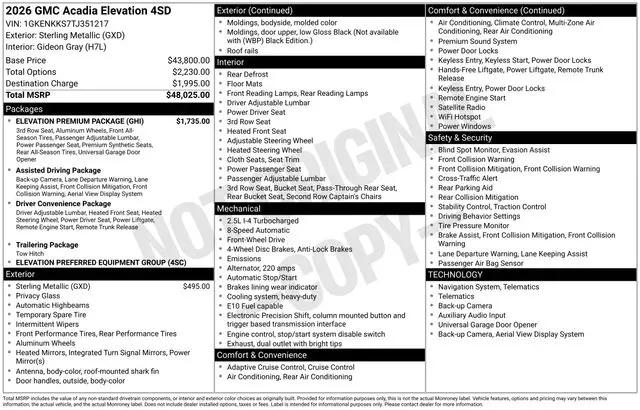 2026 GMC Acadia Elevation FWD