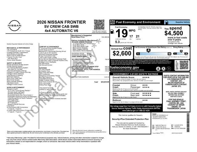 2026 Nissan Frontier Crew Cab SV 4x4