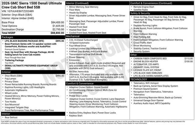 2026 GMC Sierra 1500 Crew Cab, Short Bed, Denali Ultimate, 4WD