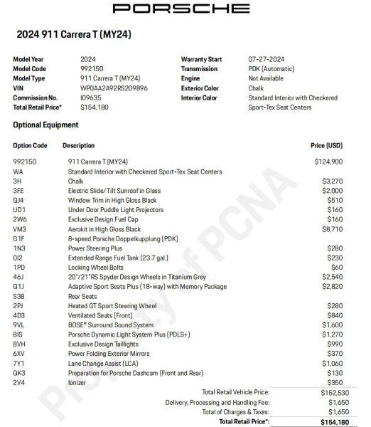 2024 Porsche 911 Carrera T