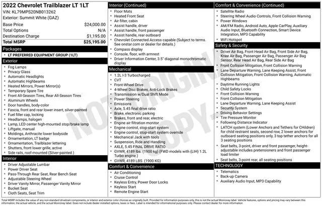2022 Chevrolet TrailBlazer FWD LT
