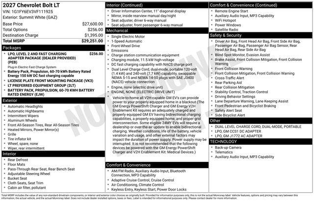 2027 Chevrolet Bolt LT FWD