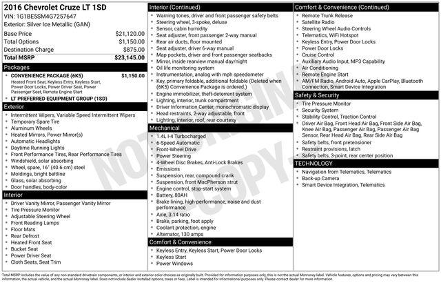 2016 Chevrolet Cruze LT Auto