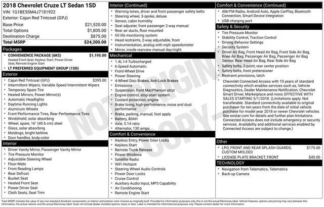 2018 Chevrolet Cruze LT Auto