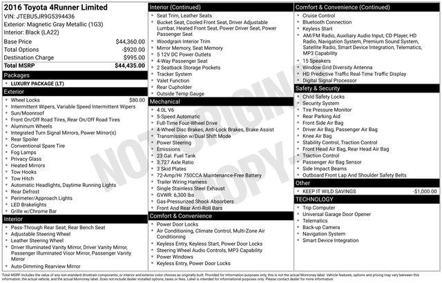 2016 Toyota 4Runner Limited
