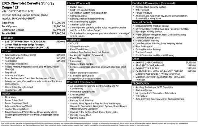 2026 Chevrolet Corvette Stingray Coupe, 1LT, RWD
