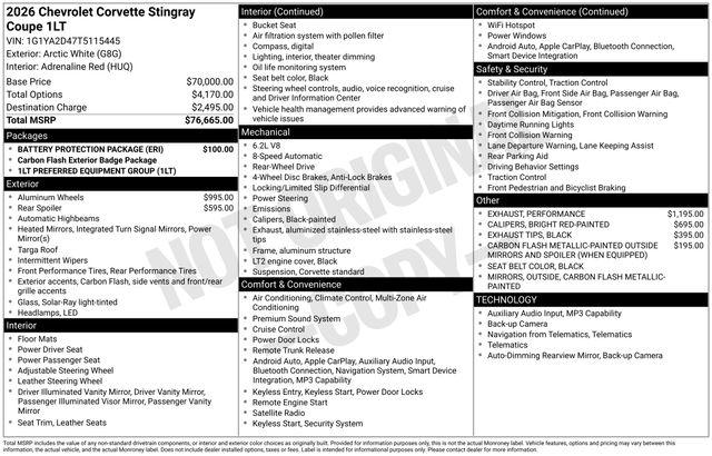 2026 Chevrolet Corvette Stingray Coupe, 1LT, RWD