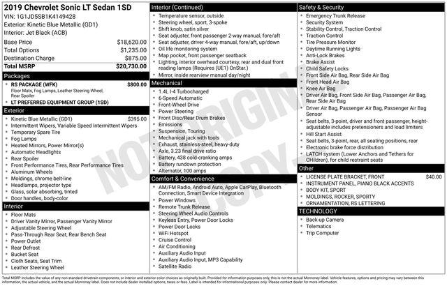 2019 Chevrolet Sonic LT Auto