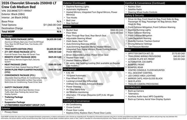 2026 Chevrolet Silverado 2500HD Crew Cab, Standard Bed, LT, 4WD