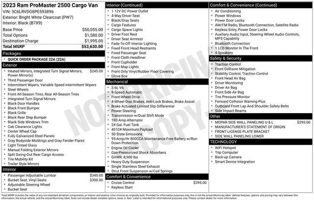 2023 Ram ProMaster 2500 Cargo Van High Roof 159" WB