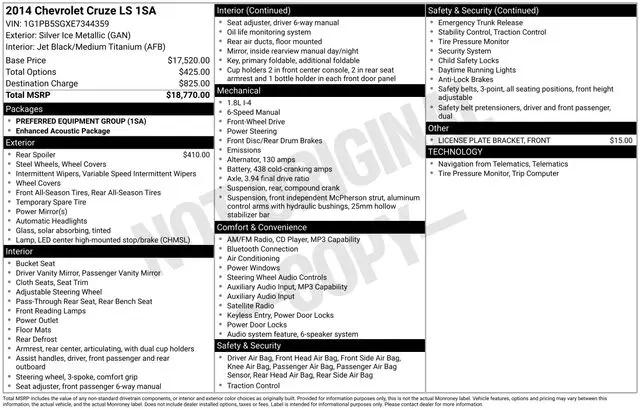 2014 Chevrolet Cruze LS Manual