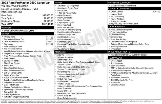 2023 Ram ProMaster 2500 Cargo Van Low Roof 136" WB