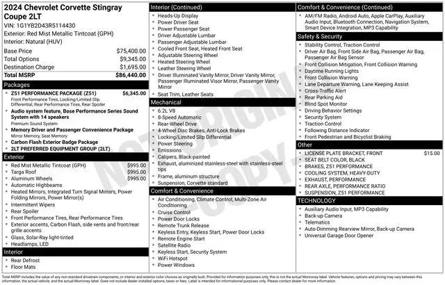 2024 Chevrolet Corvette 2LT