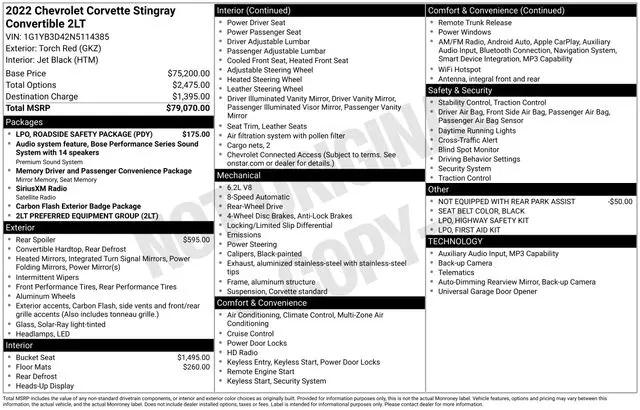 2022 Chevrolet Corvette Stingray RWD Convertible 2LT