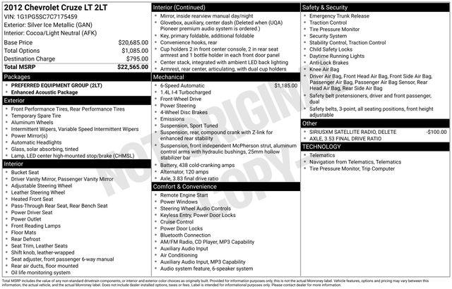 2012 Chevrolet Cruze 2LT