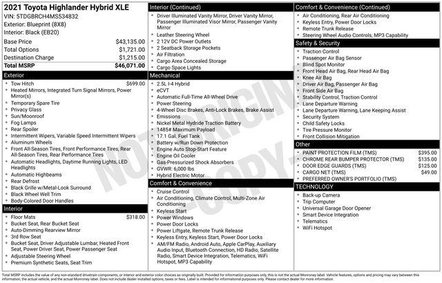 2021 Toyota Highlander Hybrid XLE