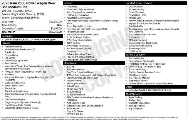 2020 Jeep Ram 2500 Power Wagon Crew Cab 4x4 6'4" Box
