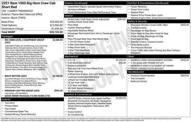 2021 Ram 1500 Big Horn Crew Cab 4x4 5'7" Box