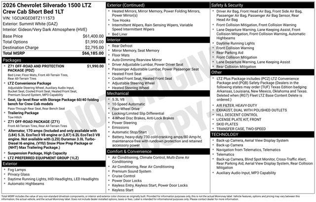 2026 Chevrolet Silverado 1500 4WD Crew Cab Short Bed LTZ