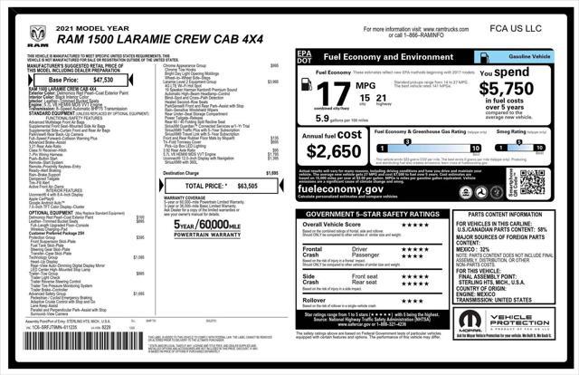 2021 Ram 1500 Laramie Crew Cab 4x4 5'7" Box