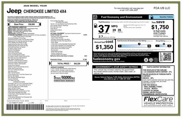 2026 Jeep Cherokee Limited 4x4 for sale in Charlotte, NC