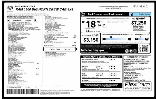 2026 Ram 1500 Big Horn Crew Cab 4x4 57 Box for sale in Charlotte, NC