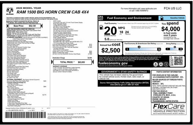 2026 Ram 1500 Big Horn Crew Cab 4x4 57 Box for sale in Charlotte, NC
