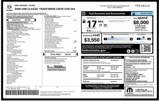 2024 Ram 1500 Classic Tradesman Crew Cab 4x4 5'7" Box for sale in Charlotte, NC