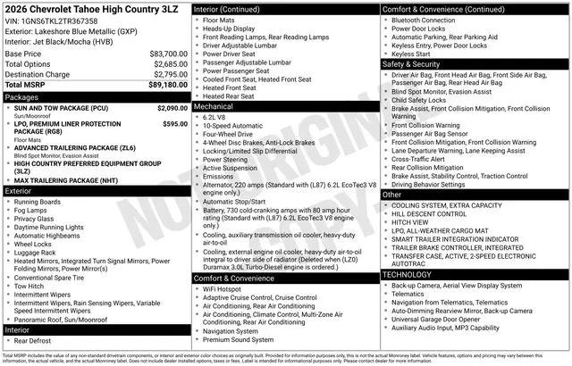 2026 Chevrolet Tahoe 4WD High Country for sale in Avon, IN
