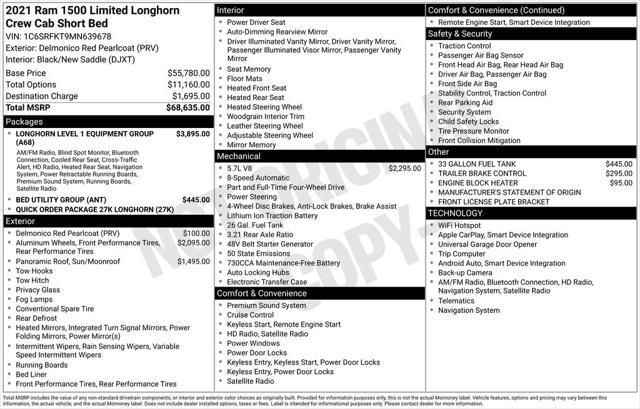 2021 Ram 1500 Limited Longhorn Crew Cab 4x4 5'7" Box