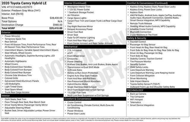 2020 Toyota Camry LE Hybrid for sale in Lafayette, IN