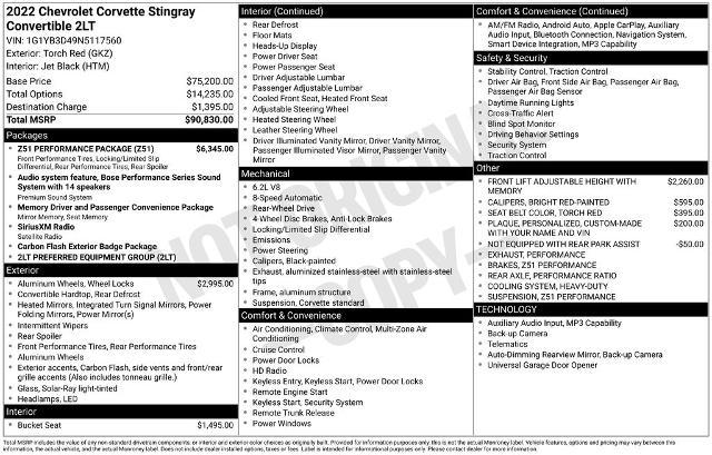 2022 Chevrolet Corvette Stingray RWD Convertible 2LT for sale in Genoa, OH