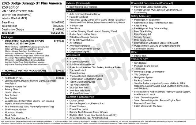 2026 Dodge Durango GT Plus AWD HEMI V8 America 250 Edition