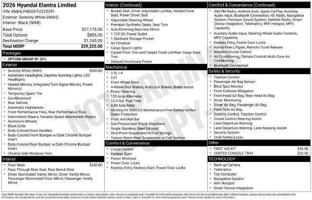 New 2026 Hyundai Elantra Limited For Sale in Olive Branch, MS