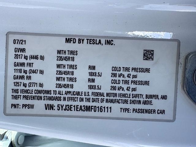 2021 Tesla Model 3 Standard Range Plus Rear-Wheel Drive