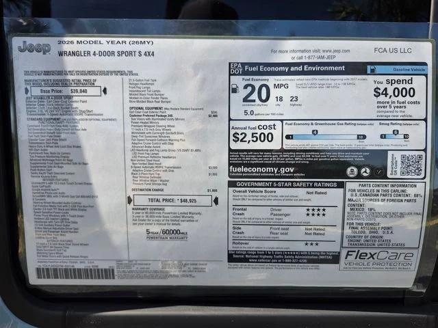 2026 Jeep Wrangler WRANGLER 4-DOOR SPORT S
