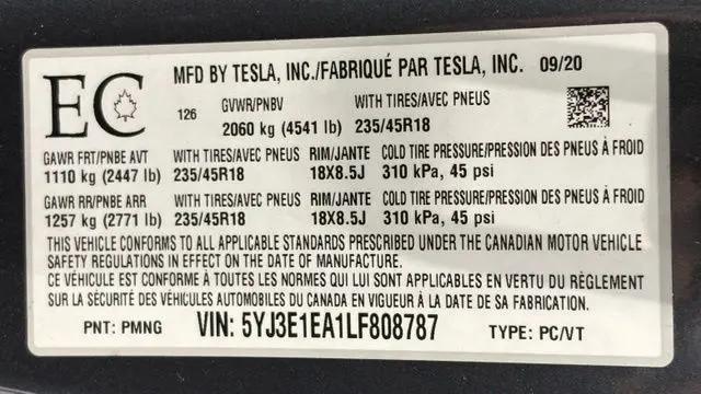 2020 Tesla Model 3 Standard Range Plus Rear-Wheel Drive