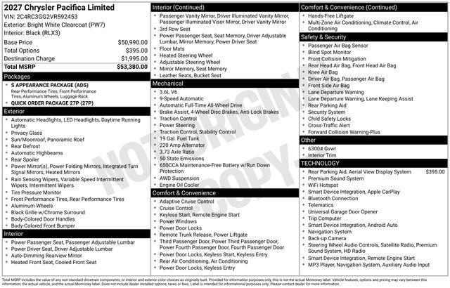 2027 Chrysler Pacifica PACIFICA LIMITED AWD 2027 Chrysler Pacifica PACIFICA LIMITED AWD