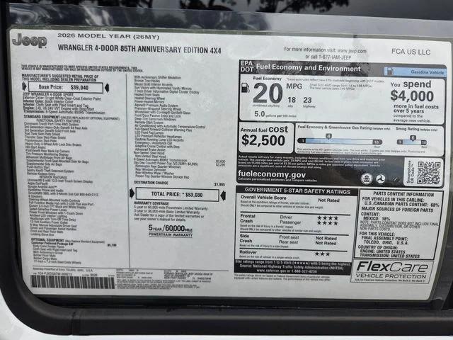 2026 Jeep Wrangler WRANGLER 4-DOOR 85TH ANNIVERSARY EDITION