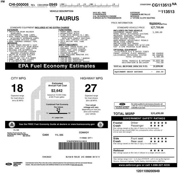 2012 Ford Taurus SEL for sale near Norwalk, OH