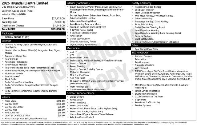 New 2026 Hyundai Elantra Limited For Sale in Olive Branch, MS